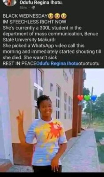 As Undergraduate Dies Shortly After Receiving Whatsapp Video Call